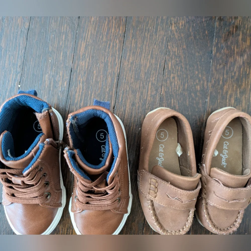 TWO Pairs of Cat & Jack Toddler Brown Shoes - Boots and Loafers